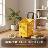 Large Capacity Shopping Basket with Wheels Long-Lasting Rolling Shopping Basket Heavy Duty Portable Grocery Cart Lightweight for Shoppers, Apartment Dwellers, Supermarket, Supermarkets, Retail Establishment S, Errands