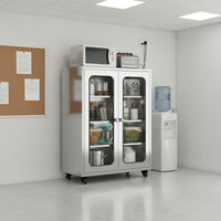 Stainless Steel Kitchen Cabinet Rust-Resistant Sliding Door Cupboard On Wheels Mobile Pantry Cabinet for Dining Room