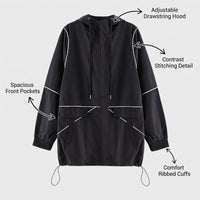 Coats for Women Plus Size Hooded Windbreaker with Zipper Closure, Ladies Long Sleeve Jacket for Autumn Wear, Polyester Style up to 6XL