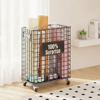 Yoga Mat Storage Basket with Wheels Open-Grid Wire Storage Basket with Wheels Exercise Equipment Rack Mat Cart for Yogis, Fitness Enthusiasts