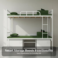 Steel Bunk Bed Space-Saving Design Stacked-Level Iron Bed Guardrails Dormitory Furniture for Students, Workers, Dorm Room, Hostel, Small Areas
