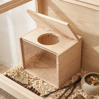 Chinchilla Sand Bath Container and Wooden Sand Bath, Panoramic Pet Bath with Vented Sides and Metal Sieve, for Chinchillas and Squirrels