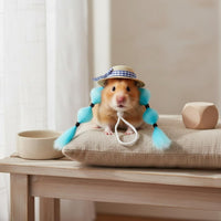 Small Pet Hat Bead Accent Plaid Ribbon Straw Hat Handmade-Inspired for Birds