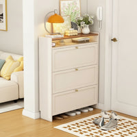 Entryway Cabinet with Flip-down Doors Space-Saving Footwear Storage Cabinet Shoe Organizer for Hallway, Small Apartments