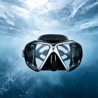 Diving Facepiece with Hardened Glass Leak-Watertight Two-Lens Underwater Eyewear Anti-Fog Goggles for Snorkelers, Swimmers, Snorkeling, Sea