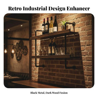 Industrial Pipe Shelf Retro Wall-Mounted Design Mounted Beverage Rack Space-Saving Wall Mounted Bar Shelf for Restaurant Owners, Coffee Shop
