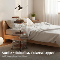 Easy to Move 2-Tier Rolling Side Table Retro Design 2-Tier Rolling Organizer Multifunctional Storage Trolley Large Capacity for Apartment Dwellers, Homeowners, Living Room, Bedroom, Dining Area, Home Office
