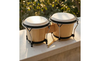 Natural Wood Bongo Drum with Wooden Bridge Hand-Played Bongo Drum Acoustic Percussion Instruments Tunable for Beginners, Classroom