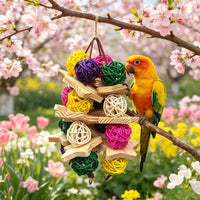 Bird Toy with Rattan Balls Shreddable Parrot Chew Toy Woven for Parrots, Conures