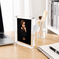 Acrylic Photo Frame 6x4, Freestanding Photo Frame, Double Sided Frameless Design, Rounded Corners, Modern Desk