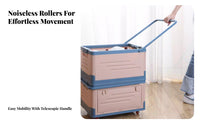 Foldable Design Collapsible Rolling Crate With Wheels Collapsible Wheeled Box Telescoping Handle Portable Storage Large Capacity for Homeowners, Travelers, Classroom, Dorm Room, Shopping, Bedroom