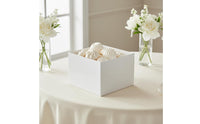 4 Pieces High Gloss White Acrylic Cube Stand Modern Look Cube Dessert Display Stand Sturdy Hollow Base Display Box Stackable for Party
