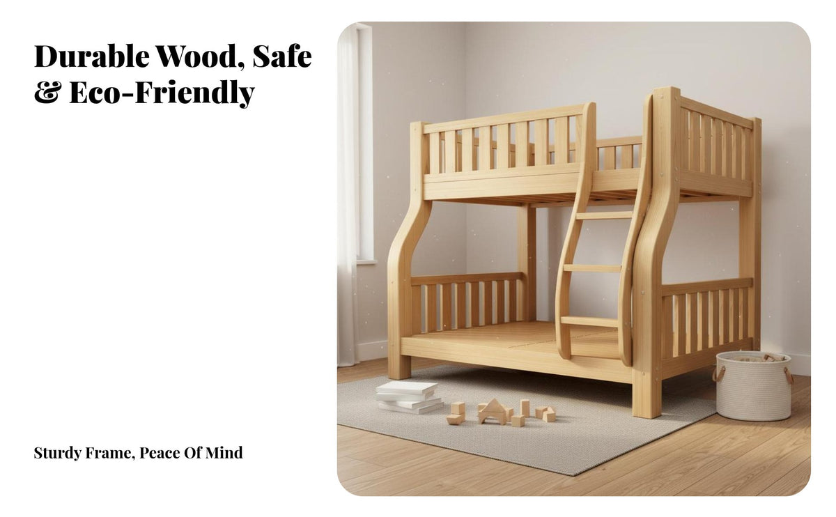 Solid Wood Bunk Bed Guard Rails Wooden Bunk Bed Frame Multi-Functional Bedroom Furniture for Children, Families, Small Areas, Guest Room, Home