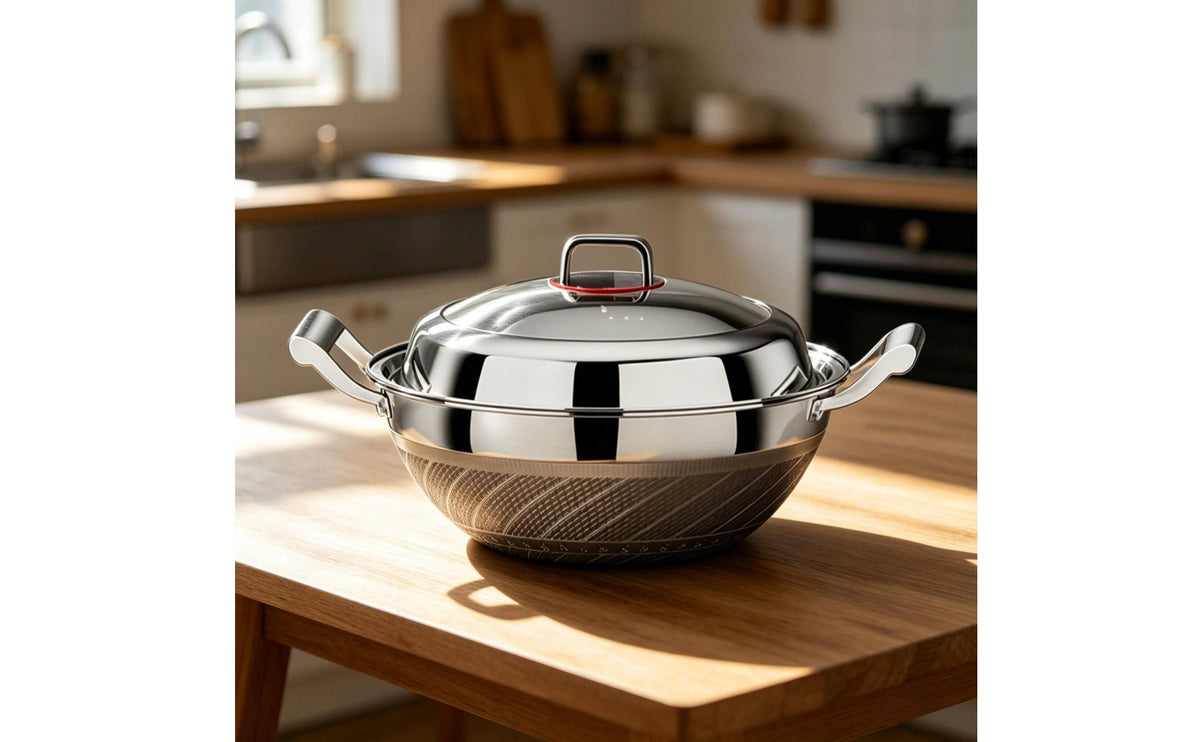 Nonstick Wok Pan Non Stainless Steel Wok Gas & Induction Compatible Double Handle Stir Fry Pan