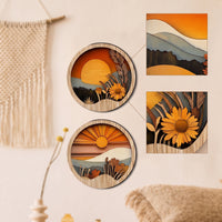 4 Pieces Forest Landscape Wall Decor Mountain Plaque with Landscape Design Wall Plaque Layered Wood Panel Bohemian