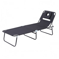 Adjustable Backrest Folding Lounge Chair Metal Frame Folding Outdoor Cot Textile Surface Reclining Cot Side Support Loops for Patio, Balcony, Yard, Sunbathing Area
