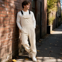 Men's Solid Color Lambswool Adjustable Strap Overalls Jumpsuit