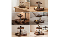 Decorative Wooden Tray with Two Tiers Rustic Two-Tier Tray Compact Tiered Storage Stand Smooth for Dresser