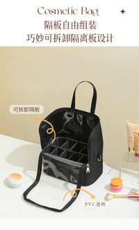 Portable Cosmetic Brush Storage Bag with Transparent Sections