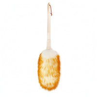 Plush Wool Duster White and Orange Soft Wool Dust Cleaner Slim Handle Soft Fiber Duster Hanging Loop for Piano Keyboard, Musical Instruments