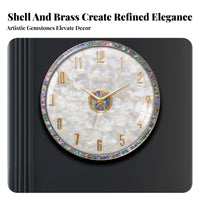 Drill-Drillless Installation Shell Face Wall Clock Quartz Movement Mother of Pearl Clock Easy to Hang for Gift Givers, Bedroom, Entryway