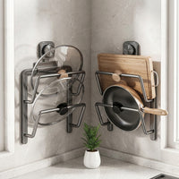 Kitchen Lid Holder, Wall Mount No Drilling, Large, Modern, Space-saving, Suction Cup, Aluminum, Double-layered for Cutting Boards