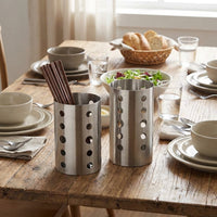 Cutlery Holder and Knife Holder, Stainless Steel Cutlery Organiser with Utensil Drainer, Raised Base Kitchen Storage Sink Tidy, Cylinder Shape