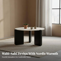 Wabi-Sabi Aesthetic Round Low-Profile Table Minimalist Design Low-Profile Center Table Natural Texture Top Living Room Furniture Space-Saving for Apartment Dwellers, Homeowners, Interior Designers, Small Areas, Balcony, Lounge Area, Office Reception
