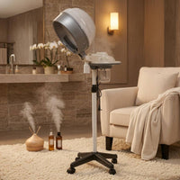 Height Adjustable Hooded Hair Steamer Wheeled Base Standing Hair Steamer Timer Switch Beauty Equipment Transparent Water Cup