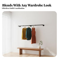 Space Saving Industrial Pipe Clothes Rack Sturdy Wall Mounted Garment Bar Vintage Design for Boutique Owners, Clothing Shop, Retail Display