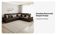 New Chinese Design Sofa Set Skin-Friendly Material Solid Wood Storage Couch Easy to Maintain Carved Wood Frame Sofa for Homeowners, Families
