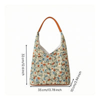 Casual Tote Bag with Floral Print Soft Slouchy Shoulder Bag Comfortable Handbag Portable for Women