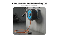 180° Swivel Mount Automatic Retractable Hose Reel Tangle-Clear of Auto Rewind Air Hose Reel Lock-Anywhere Mechanism Garage Equipment Kink Resistant for Workshop Professionals, DIY Enthusiasts, Factory Workers, Home Studio