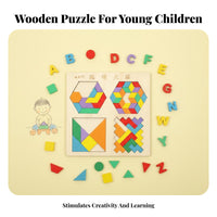 Tangram Block Mind Game Set Early Education Quadruple Challenge Set Wooden Mind Game Board Geometric Pattern Blocks Encourages