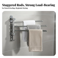 180-Degree Rotatable Swing Arm Towel Bar Foldable Bathroom Fixture Rust-Proof Wall Organizer Rustproof for Renters, Homeowners, Families, Restroom, Small Areas, Laundry Room, Bedroom