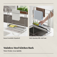 Kitchen Storage Rack, Stainless Steel Sink Gap Organizer for Towels, Sponges, Countertop