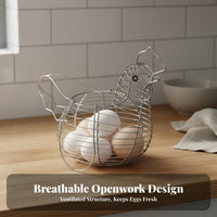 Hollow-out Design Chicken Egg Basket Decorative Metal Wire Egg Holder Sturdy Construction for Pantry, Dining Table