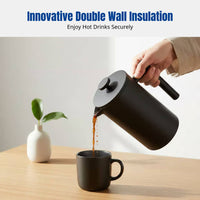 Portable Black Double-Layer 304 Stainless Steel Coffee Pot, French Press, Outdoor, Tea Brewer