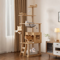 Cat Climbing Frame with House, 5-Level Solid Wood Activity Center Tree Indoor for 3 Large Cats, Stable Ladder and 7cm Post Diameter Scratching