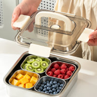 5 Pieces Clear Lid Stainless Steel Food Container Locking Clips Sealed Lunch Box Set Carry Handle Stackable Food Box Set Portable