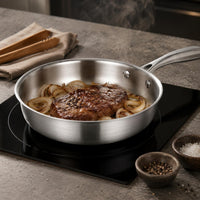 Induction Compatible Flat Bottom Stainless Steel Pan Uncoated Thick Stainless Steel Skillet Nonstick Uncovered Skillet Thickened for Stovetop