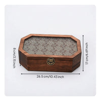 Wooden Box with Glass Lid Hinged Desktop Organizer with Glass Lid Dust-Proof