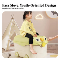 Large Capacity Rolling Toy Chest With casters Wheeled animal face Toy Box Safe Rounded Corners children's container Portable Design for young children, Parents, Playroom, Nursery, Bedroom, Closet