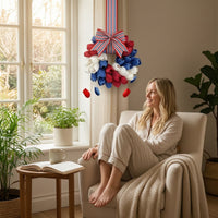 Artificial Patriotic Blossom Wreath Hanging Patriotic Wreath Reusable Door Decor with Flowers Indoor Outdoor for Wall, Entryway