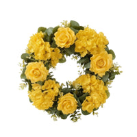 Rose Wreath with Hydrangeas Indoor Flower Wreath with Hanging Loop Faux Fake for Homeowners, Entrance Door, Entryway