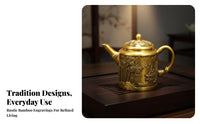 small Brass Teapot Ornament Curved Handle Fine Workmanship Home Decor