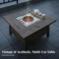 Multi-Functional Square Brazier Table Traditional Design Household Furniture Natural Grain Outdoor Furnishing Polished Finish for Homeowners, Adults, Balcony, Courtyard, Patio, Living Room