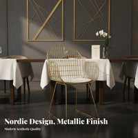 Golden Finish Upholstered Side Chair Nordic Design Wireframe wing-inspired Chair Modern Minimalist Seating Furniture Instagrammable design for Cafe Owners, Interior Designers, Young Adults, Restaurant, Dining Room, Reception Area, Home Office