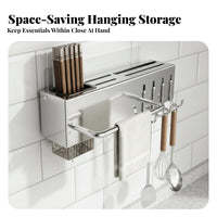 No-Drill Installation Wall-Mounted Utensil Rack Space-Saving Wall-Mounted Cutlery Organizer Multi-Functional Kitchen Organizer Easy to Clean for People with Small Kitchens, Home Cooks, Families, Pantry