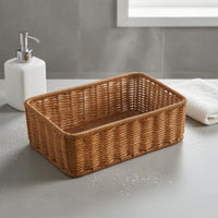 Hand Woven Tray Basket Rounded Edges Rattan Storage Basket Light Brown
